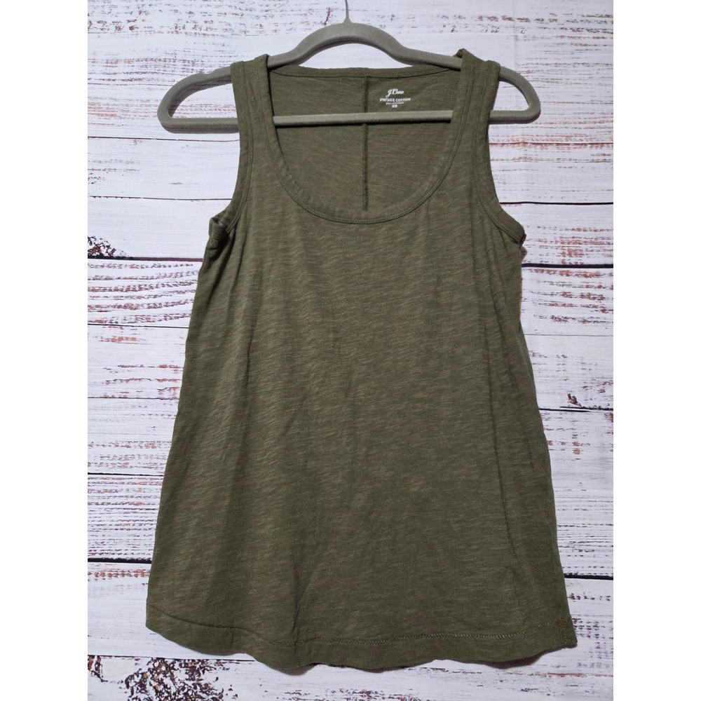 J.Crew Vintage Cotton Tank Top Olive Green Scoop Neck Slub Sleeveless XS